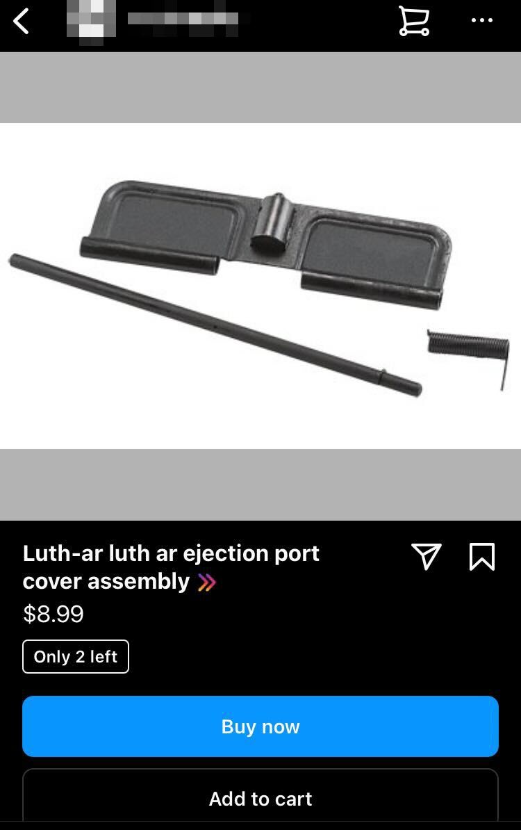 A screenshot of a AR-15 ejection port cover for sale through Instagram 