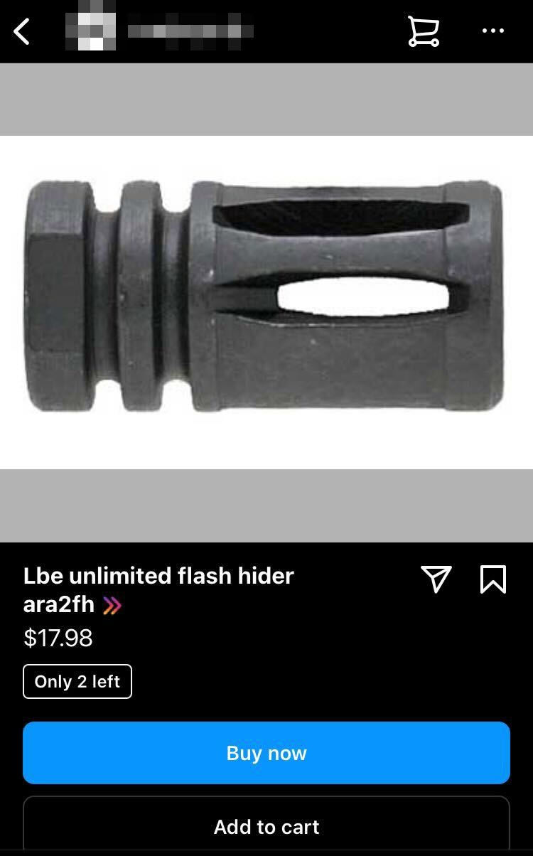 A screenshot of an AR-15 Flash Hider for sale on Instagram 