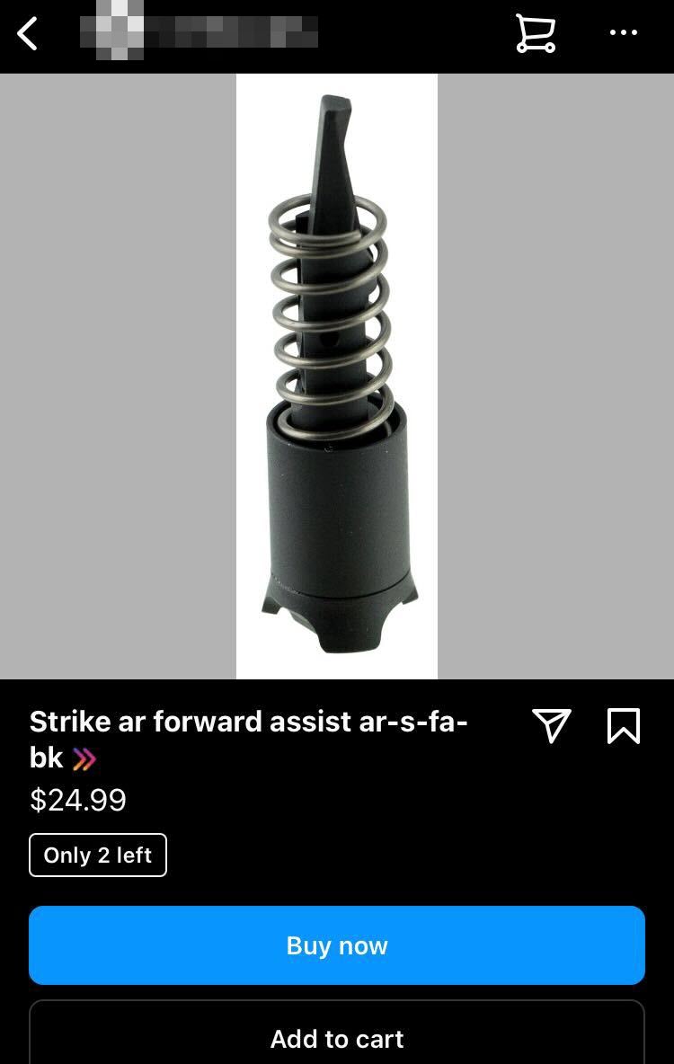 A screenshot of a AR-15 forward assist for sale through Instagram 