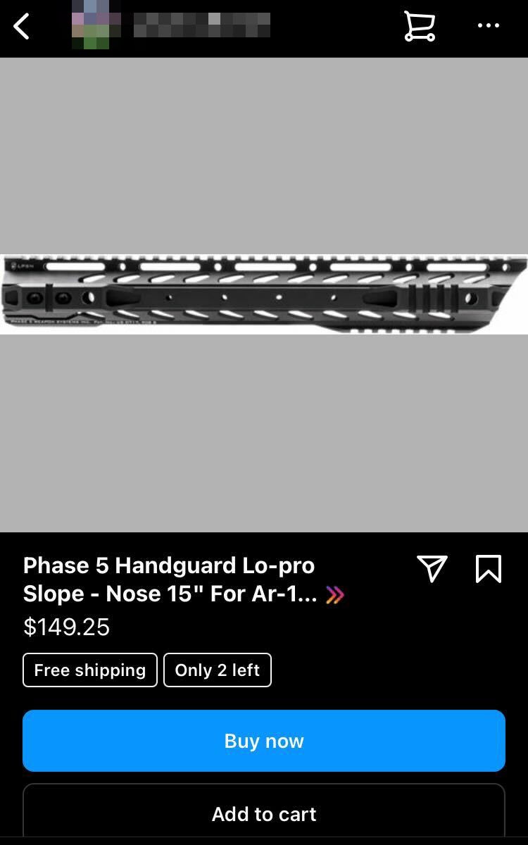 A screenshot of a AR-15 handguard for sale through Instagram 