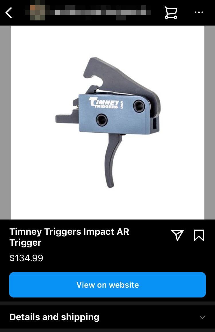 A screenshot of a AR-15 trigger for sale through Instagram 