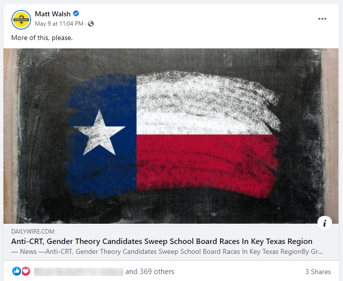 Matt Walsh cheering anti-SEL parents on Facebook
