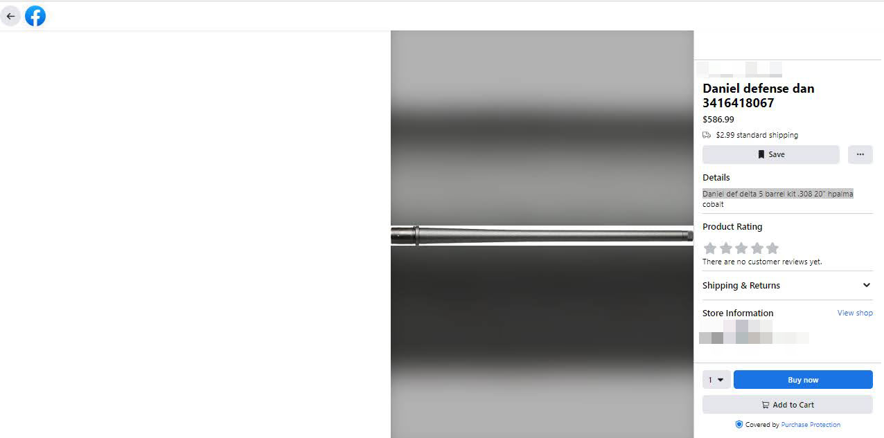 A screenshot of an AR-15 Barrel for sale on Facebook Marketplace