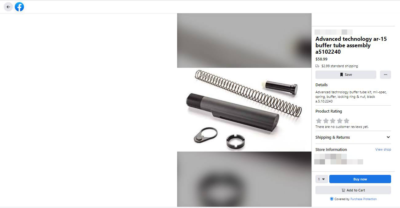A screenshot of a AR-15 Buffer Assembly for sale through Facebook Marketplace