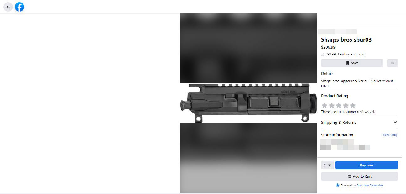 A screenshot of a listing for an AR-15 Upper Receicer on Facebook Marketplace