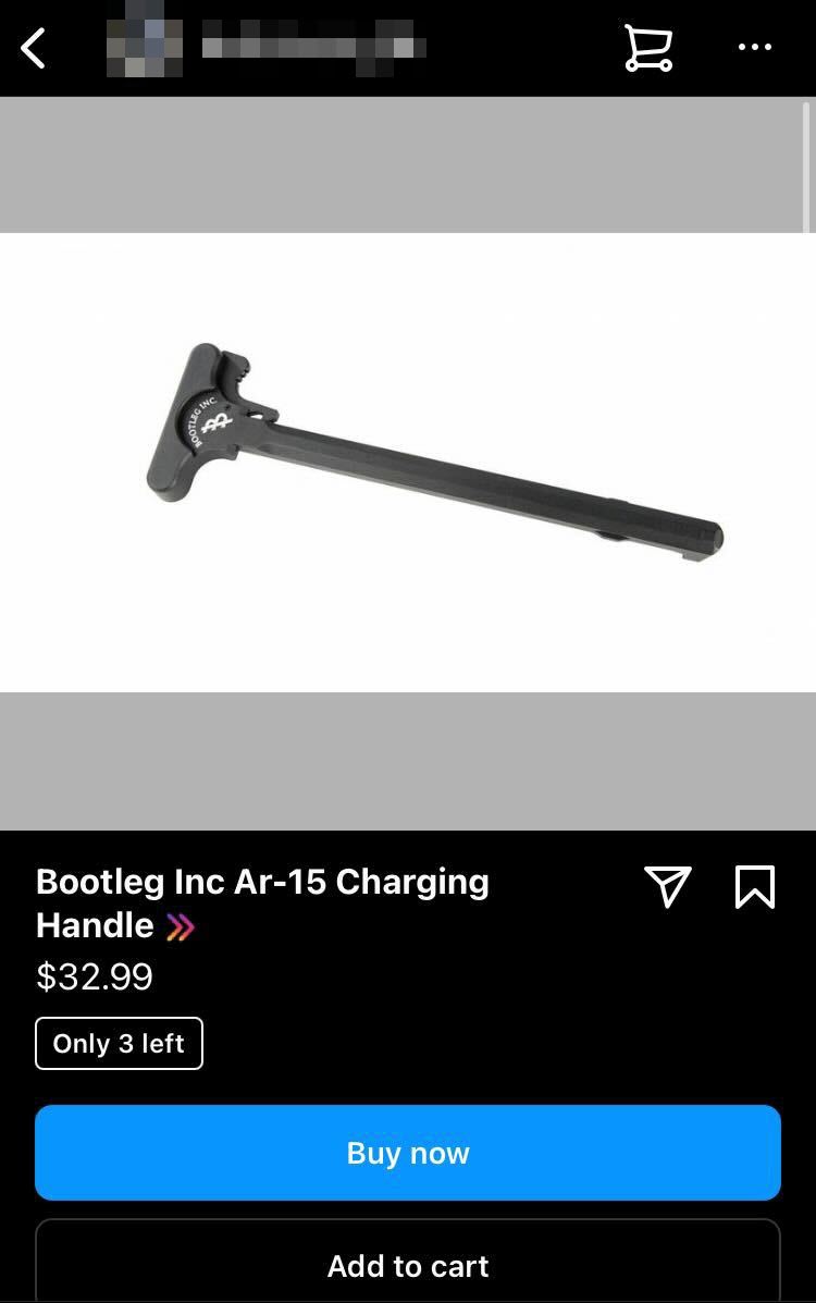 A screenshot of a AR-15 charging handle for sale through Instagram 