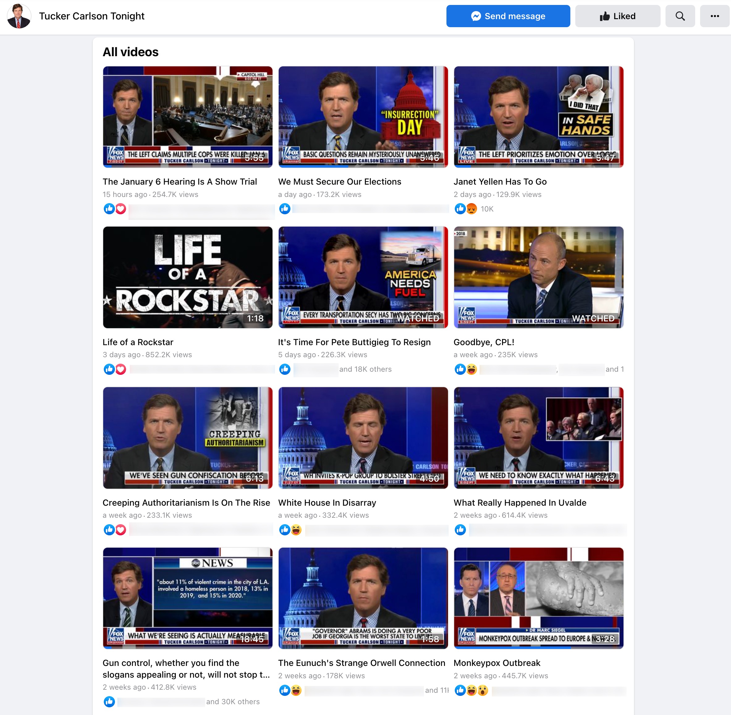Tucker Carlson Tonight_facebook page_videos_as of 20220610
