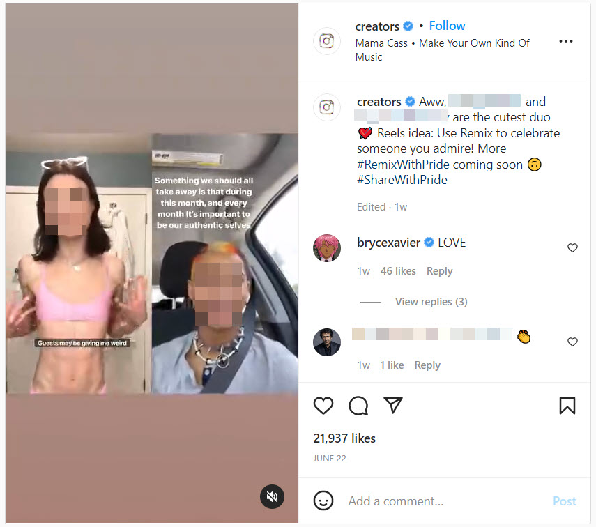 Instagram post celebrating pride, featuring the same creator Libs of TikTok has targeted on the platform