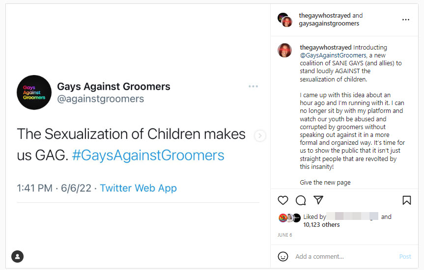 A post from June 6, when Gays Against Groomers was created 