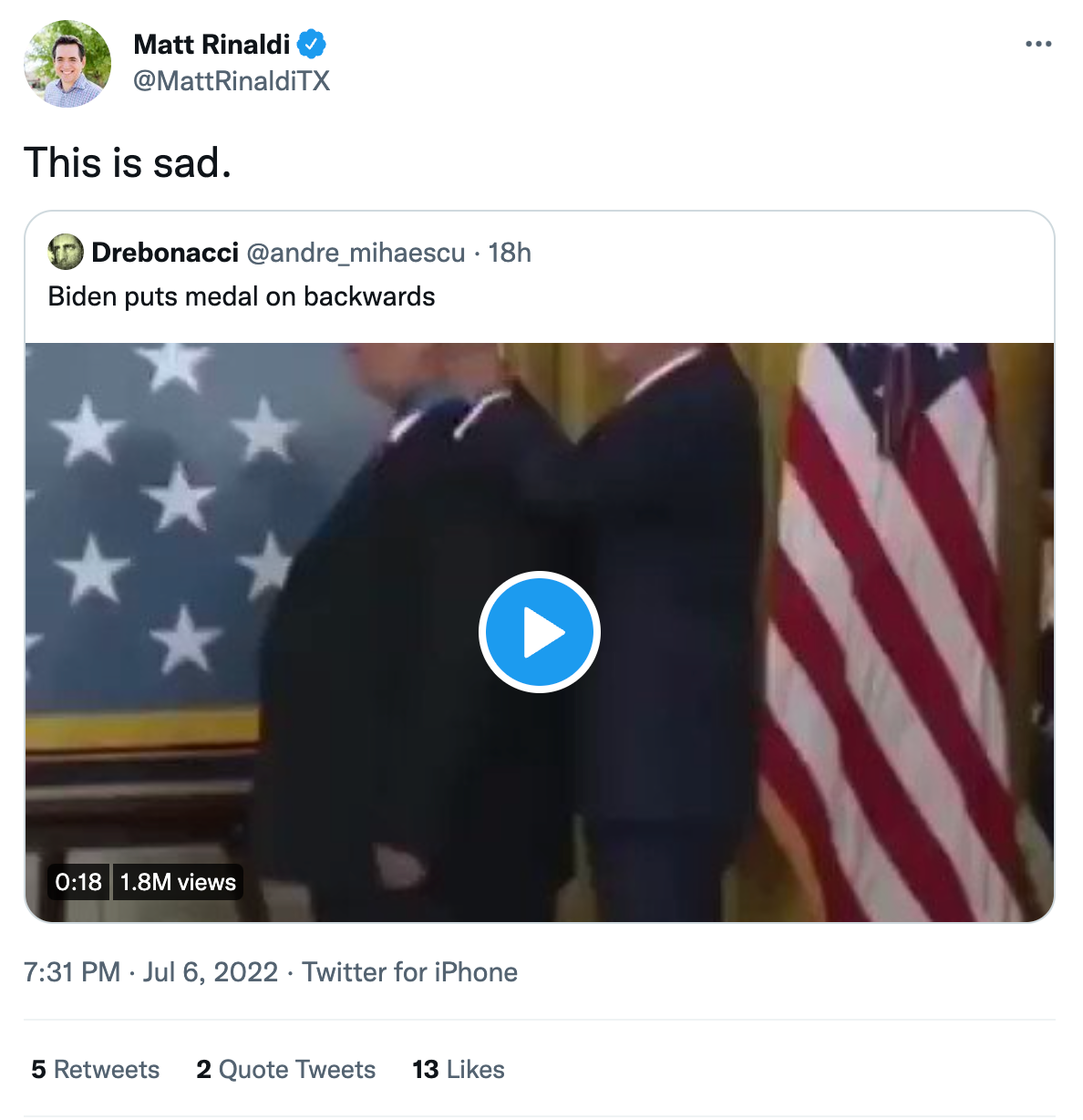 TX GOP person Biden medal video