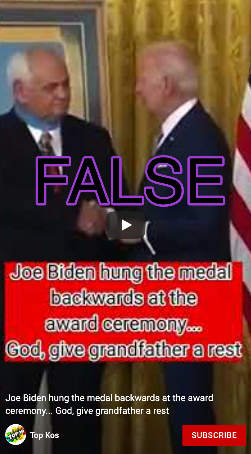 YouTube Short Biden medal video