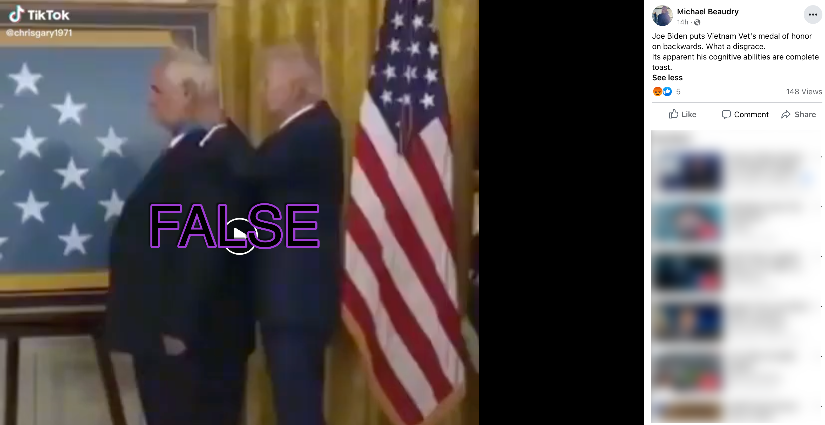 TikTok Facebook Biden medal video