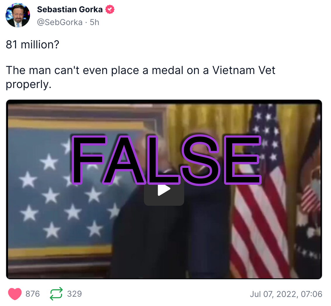 Gorka Truth Social Biden medal video