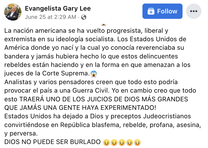  Gary Lee's Facebook Post
