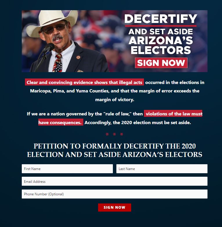 Petition to decertify 2020 election from Mark Finchem