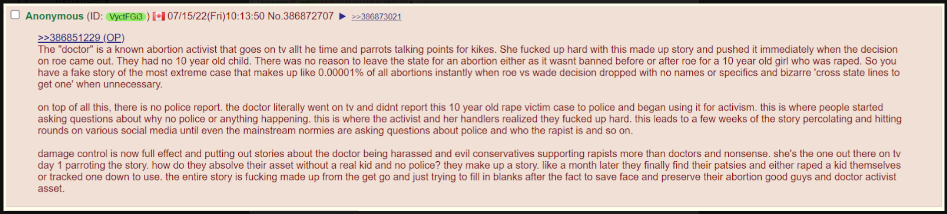 image of 4chan text post