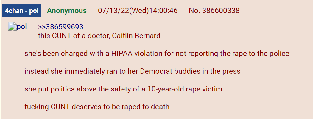 image of 4chan text post