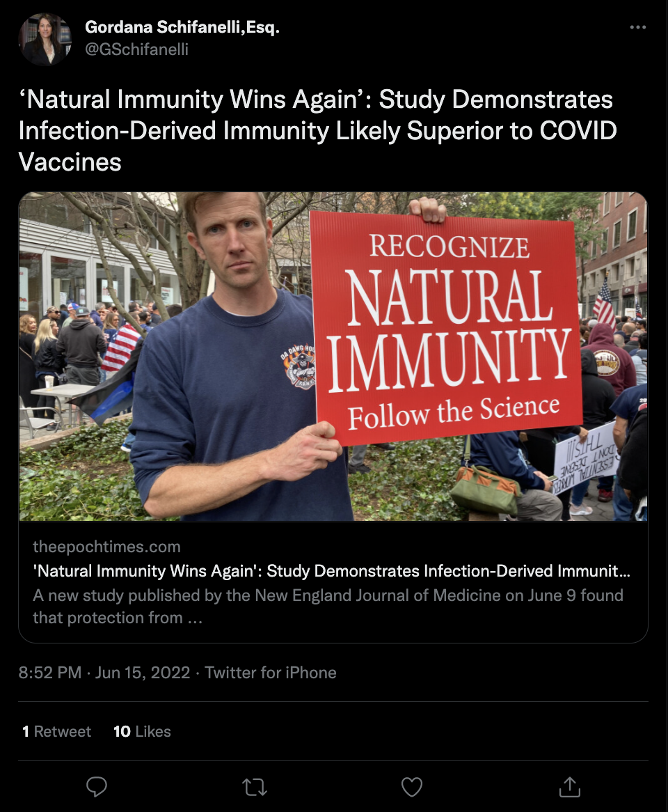 An anti-vaccine tweet from Gordana Schifanelli