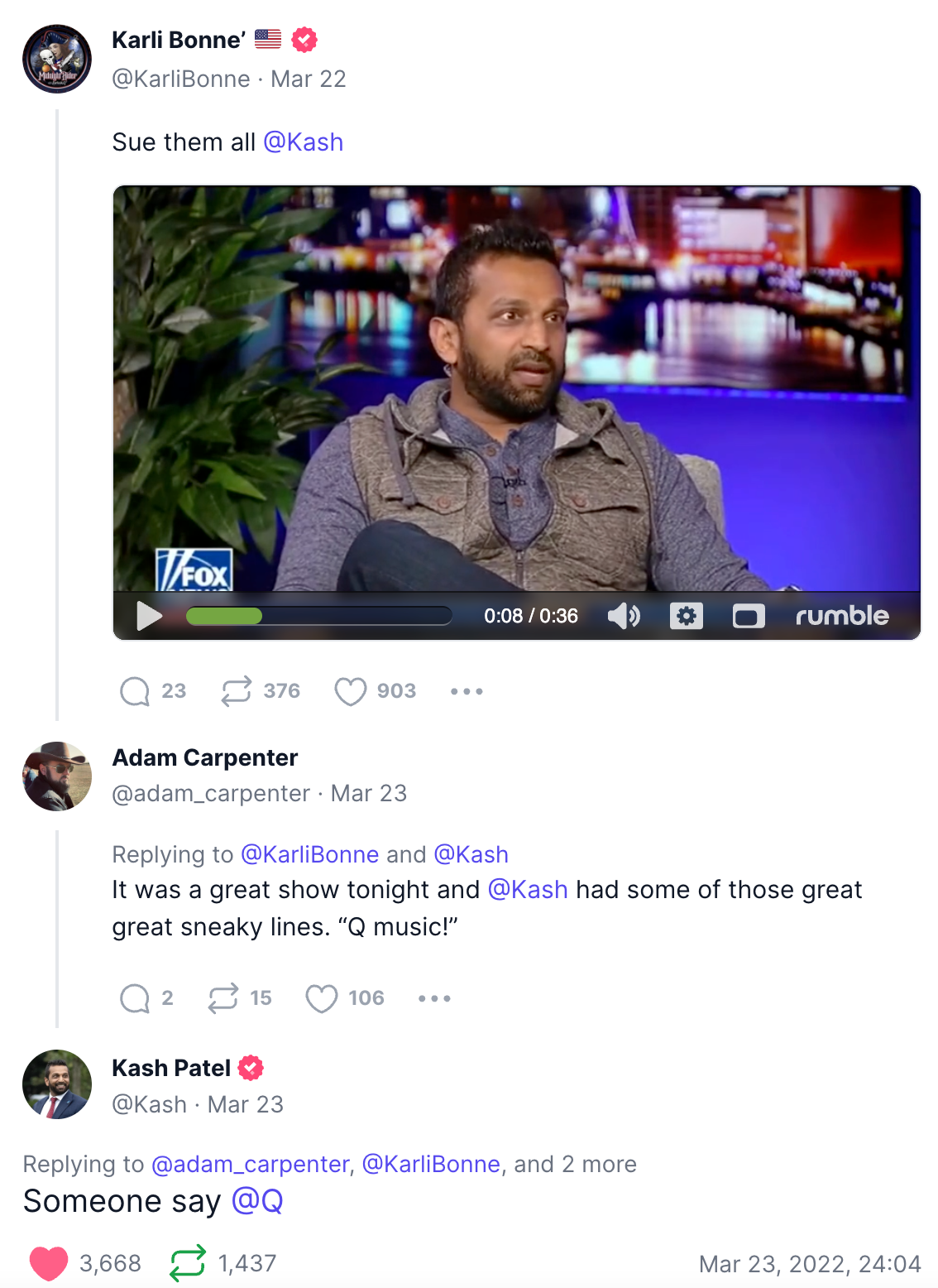Patel someone say @Q post
