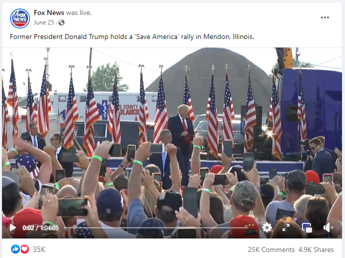 Fox News streaming a Trump rally in Illinois on Facebook