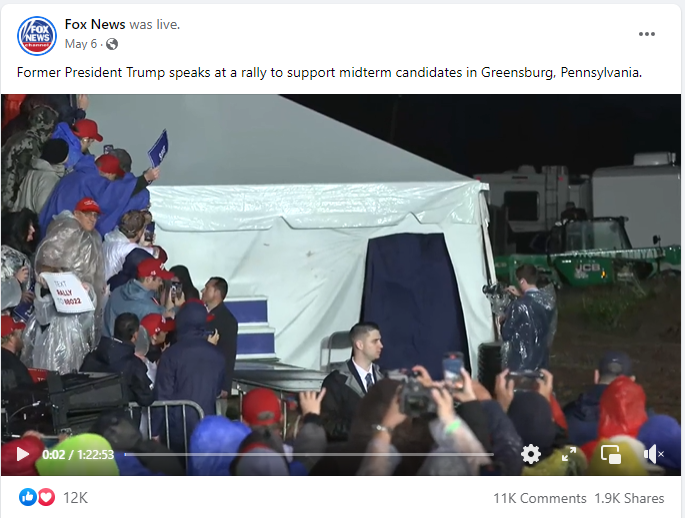 Fox News streaming a Trump rally in Pennsylvania on Facebook