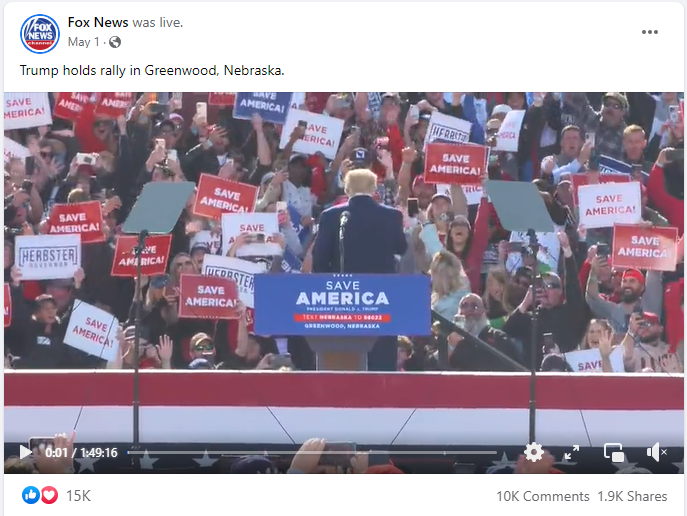 Fox News streaming a Trump rally in Nebraska on Facebook