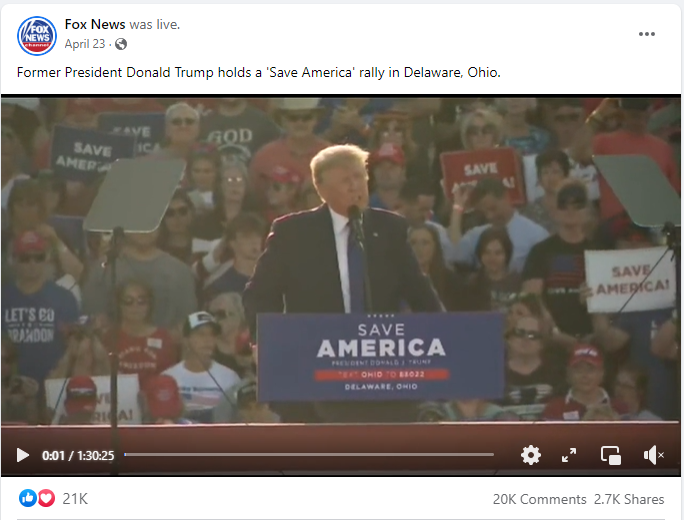 Fox News streaming a Trump rally in Ohio on Facebook