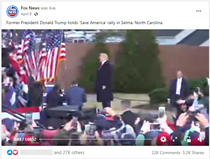 Fox News streaming a Trump rally in North Carolina on Facebook