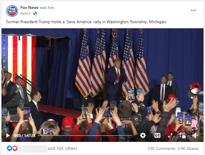 Fox News streaming a Trump rally in Michigan on Facebook