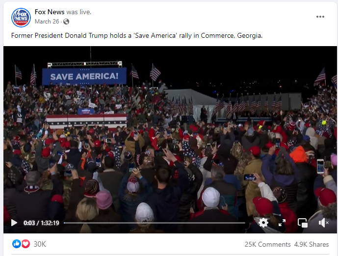 Fox News streaming a Trump rally in Georgia on Facebook