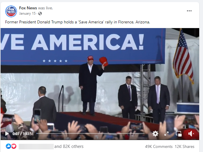 Fox News streaming a Trump rally in Arizona on Facebook