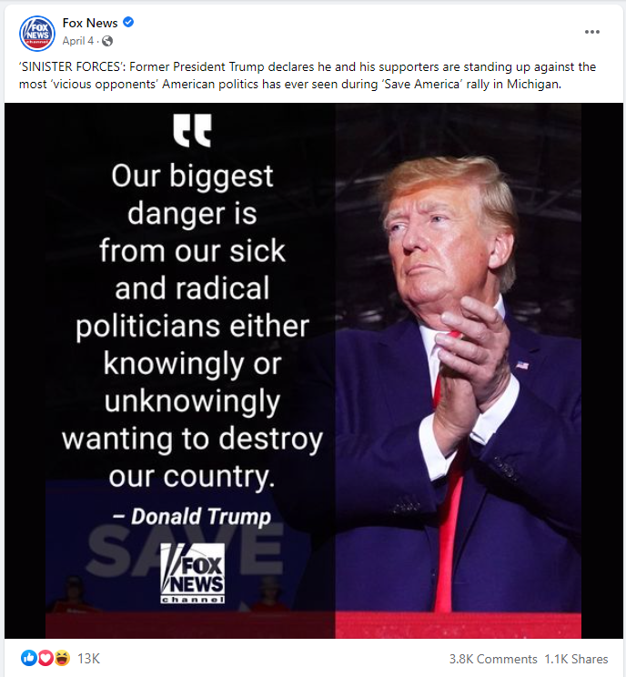 Fox News sharing Trump rally content images with quotes on Facebook 2