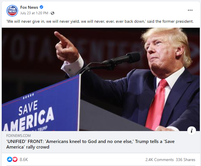 Fox News sharing Trump rally content article on Facebook 2