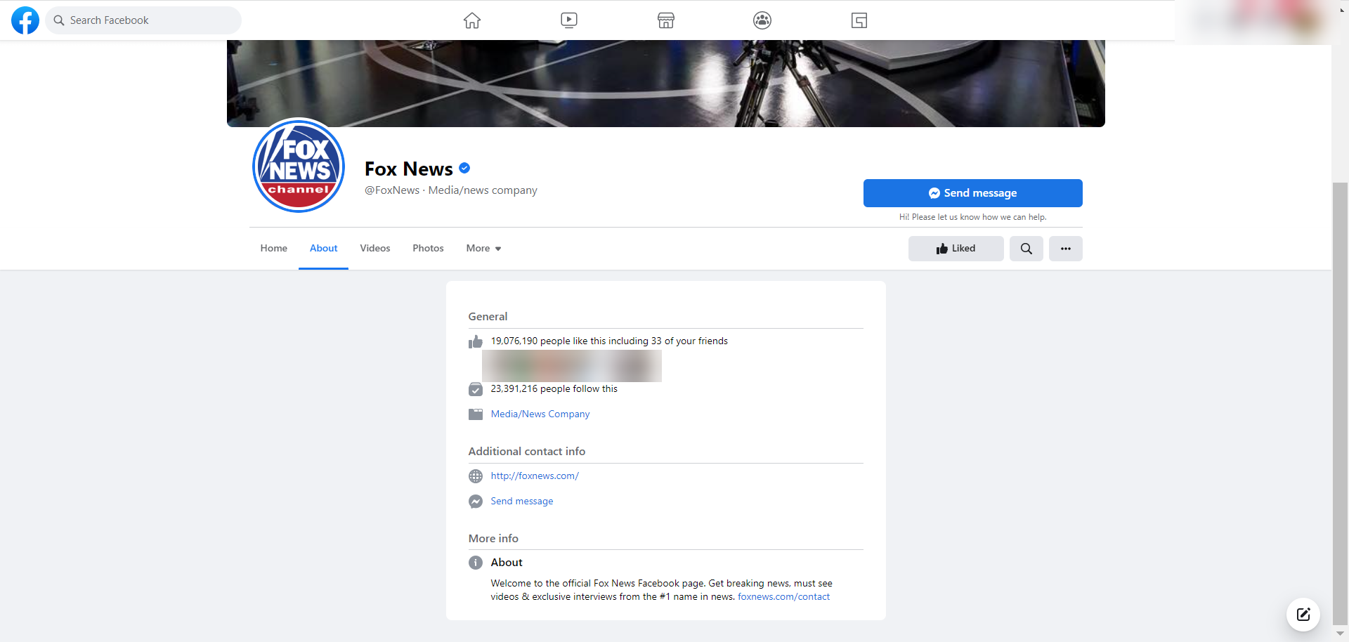 Fox News Facebook page showing follower count