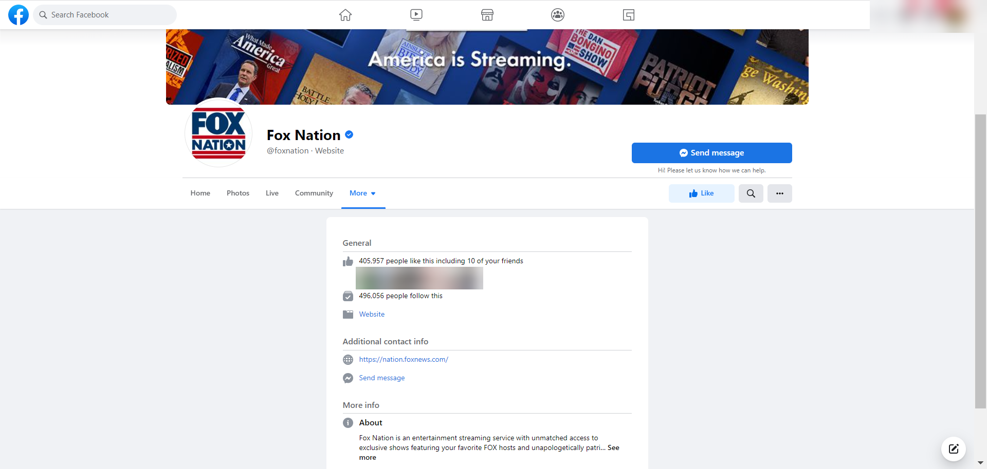 Fox Nation Facebook page showing follower count