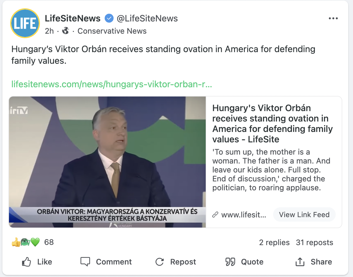 LifeSiteNews Orban