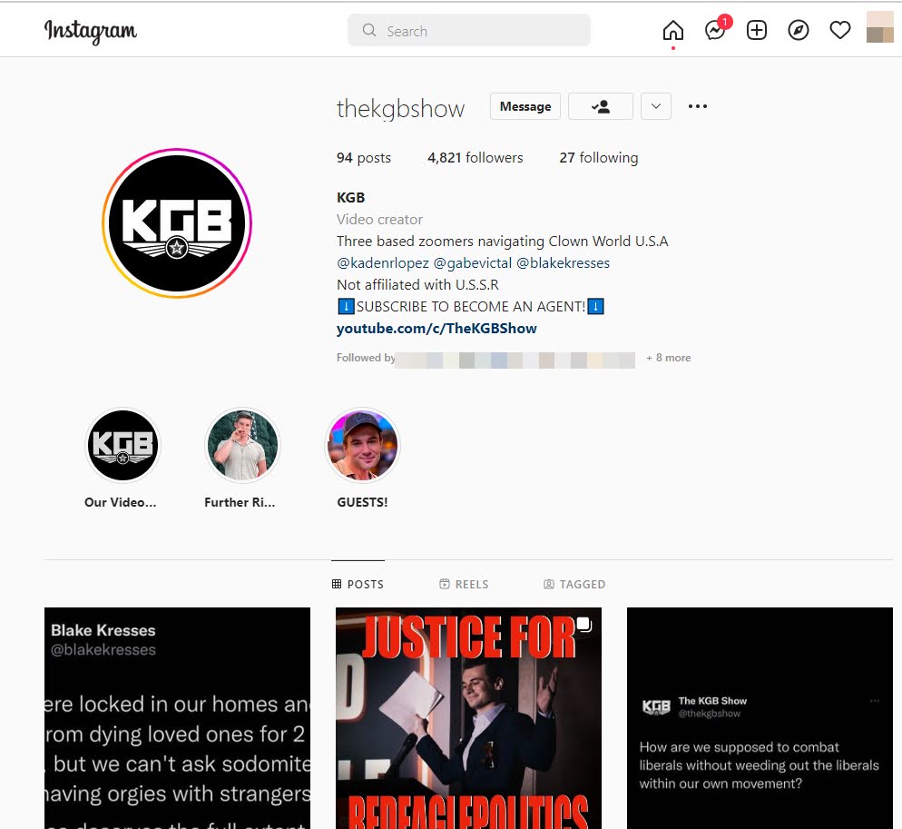 A screenshot of the Instagram page for the KGB show
