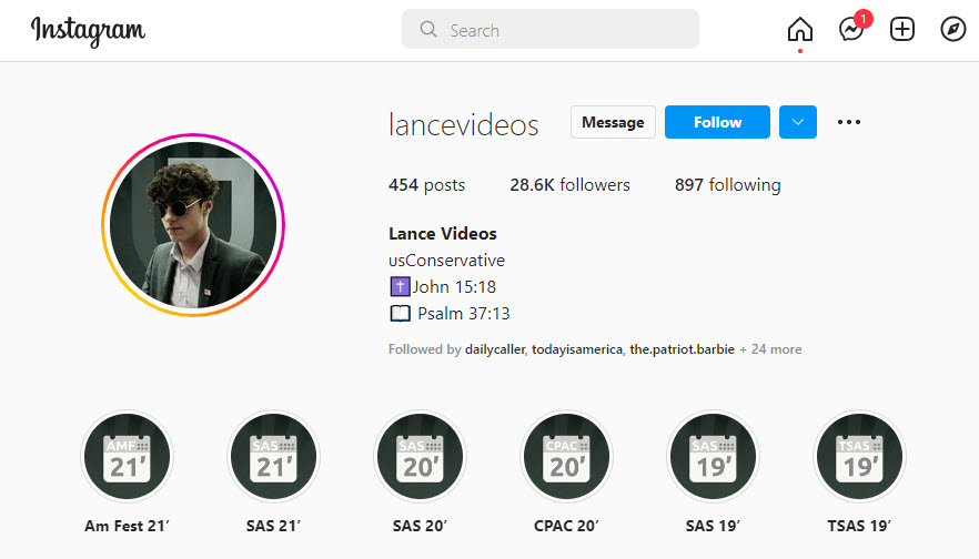 A screenshot of LanceVideos' Instagram account