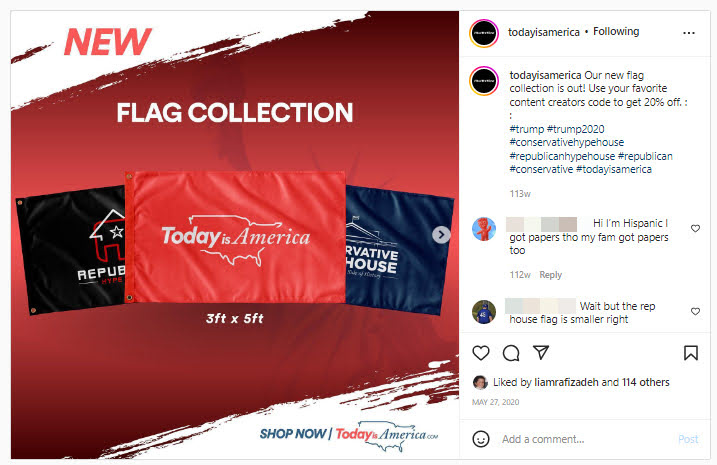 Three flags promoting Today is America's projects