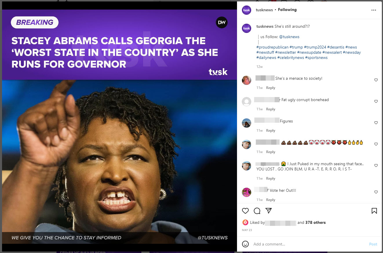 A screenshot of  a post from Tusk News, showing a headline and logo from the Daily Wire