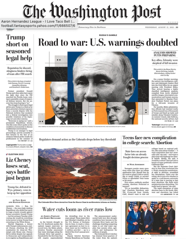 WaPo 8.17.22 -- Front Page