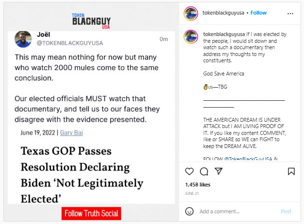 A screenshot of a post promoting 2000 Mules 