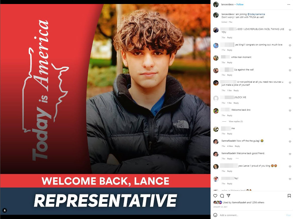 A screenshot from Lance's Instagram showing that he is a TIA representative 