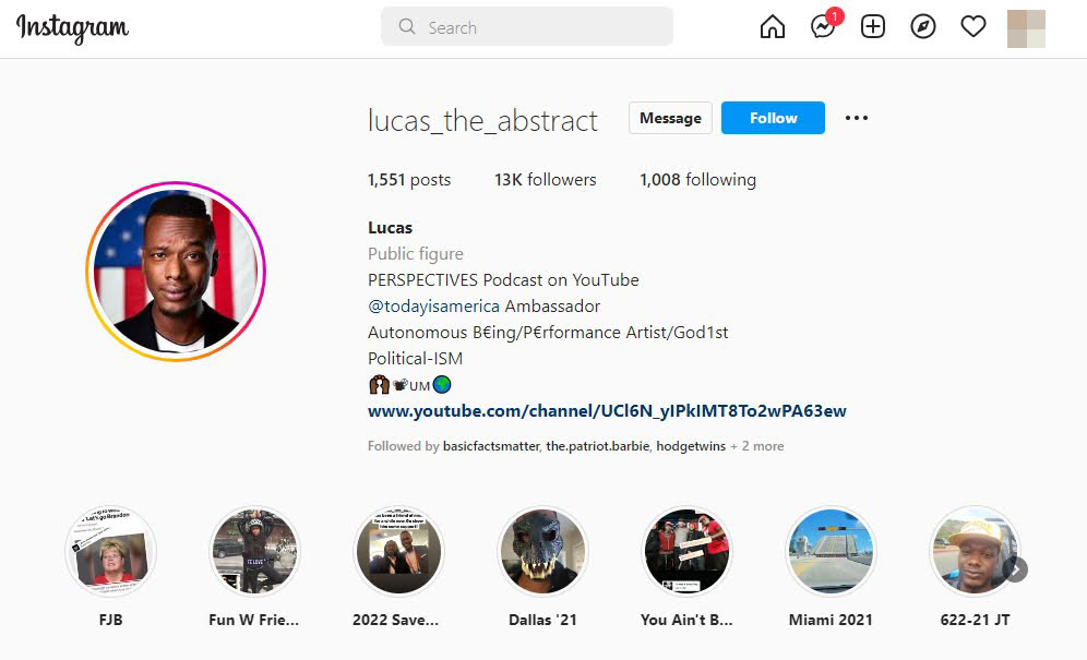 A screenshot of Lucas_the_abstract Instagram bio showing that he is a TIA ambassador