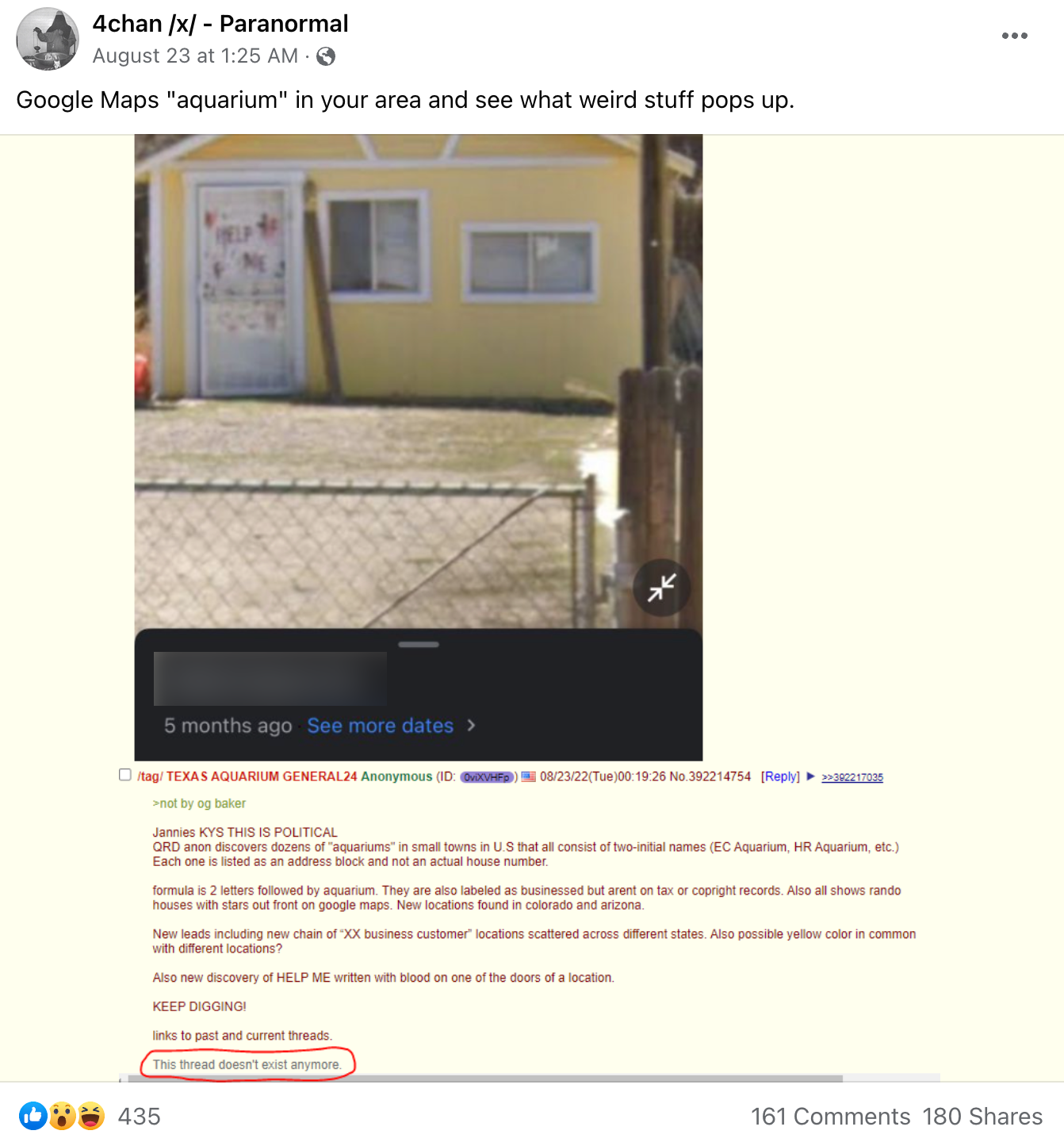 Facebook 4chan Google Maps conspiracy theory post