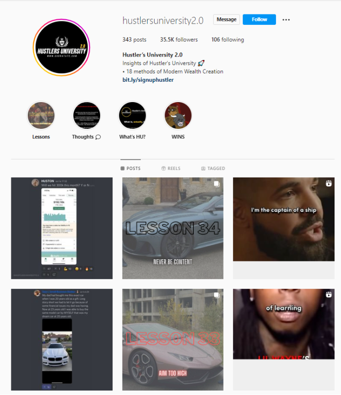 hustlersuniversity2.0 instagram page