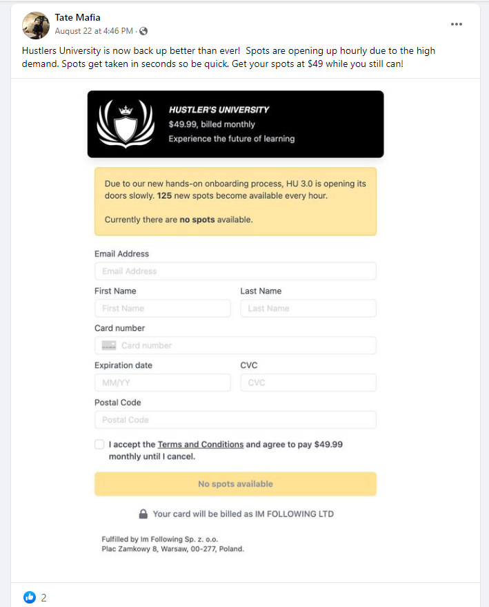 HU promotion on Facebook