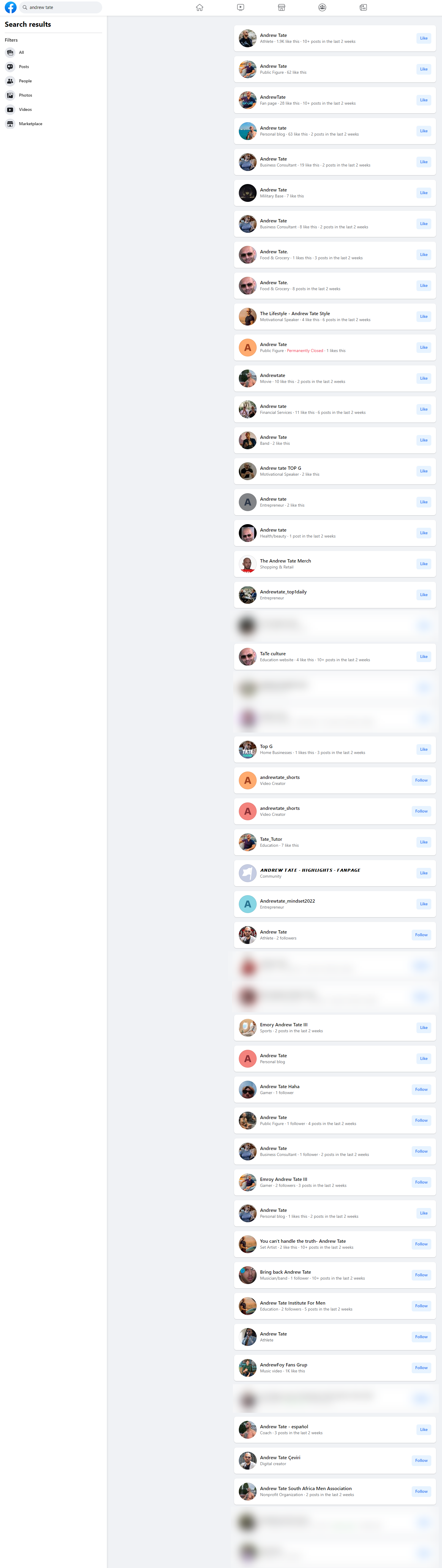 Tate pages on Facebook