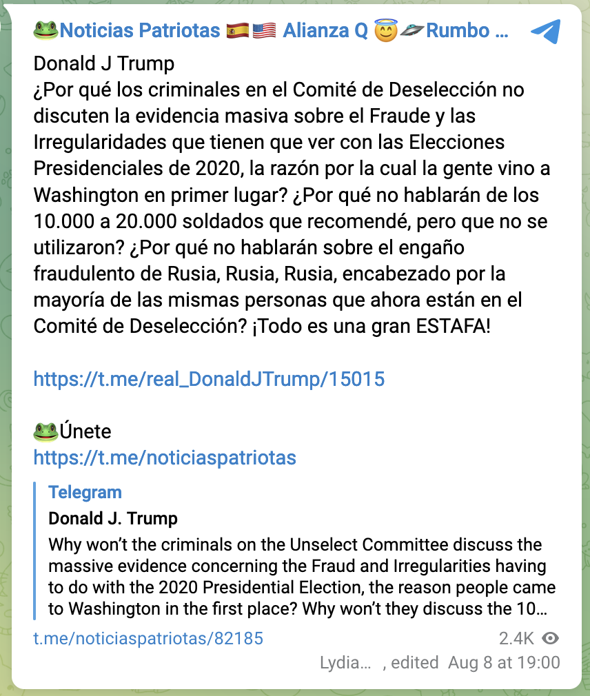 Noticias Patriotas Telegram Post