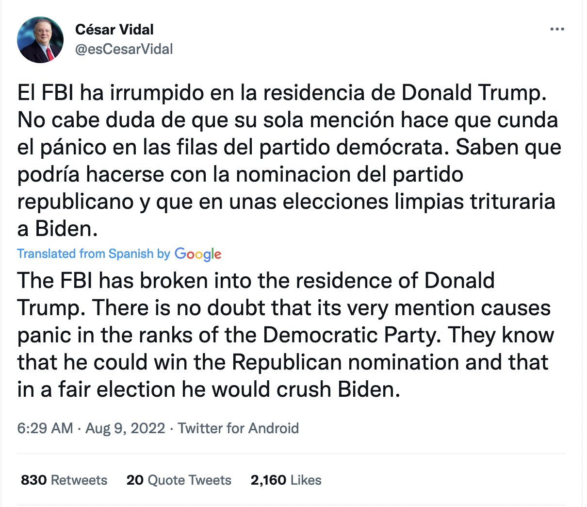 Cesar Vidal Tweet